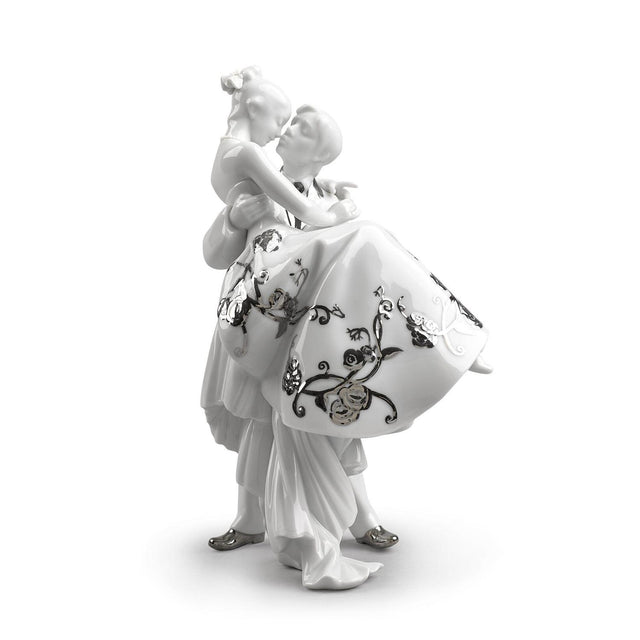 Lladró Coppia Il Giorno Più Felice Figurina Lustro Argento 27x17cm Porcellana