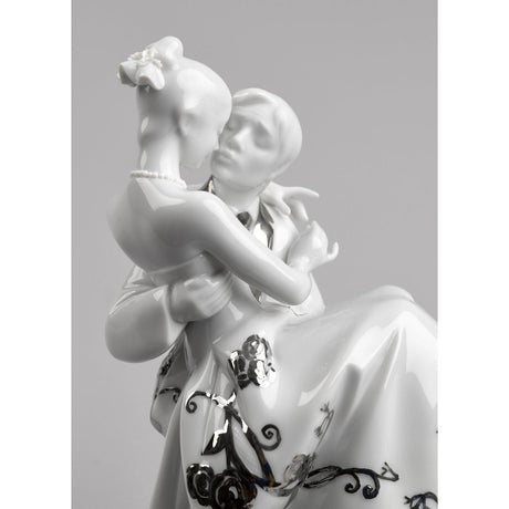 Lladró Coppia Il Giorno Più Felice Figurina Lustro Argento 27x17cm Porcellana