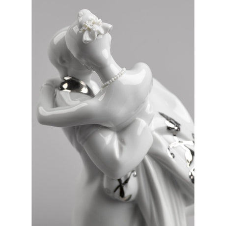 Lladró Coppia Il Giorno Più Felice Figurina Lustro Argento 27x17cm Porcellana