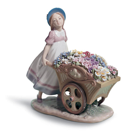 Lladró Figurina Bimba Carriola di Fiori 23x23cm Porcellana