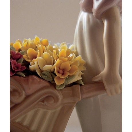 Lladró Figurina Bimba Carriola di Fiori 23x23cm Porcellana