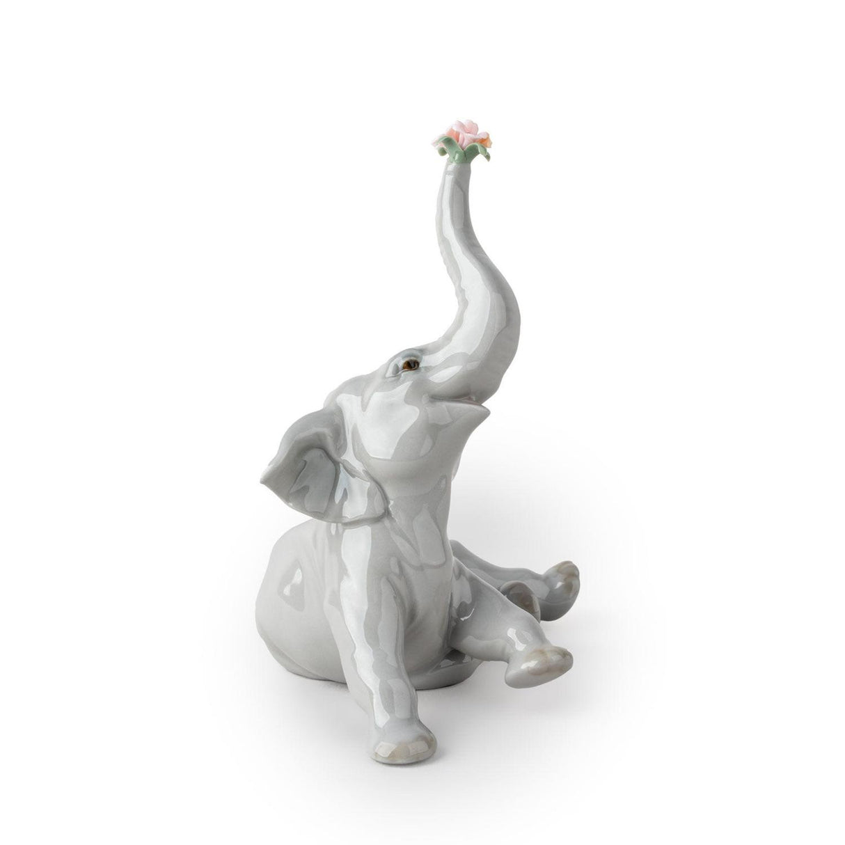 Lladró Figurina Elefante BebE' con Fiore Rosa 14x12cm Porcellana