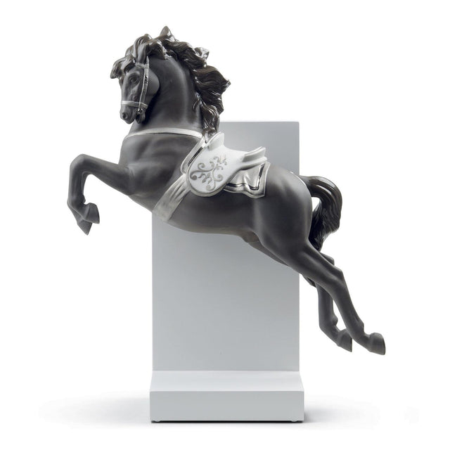 Lladró Figurina Cavallo in Pirouette Lustro Argento 34x30cm Porcellana