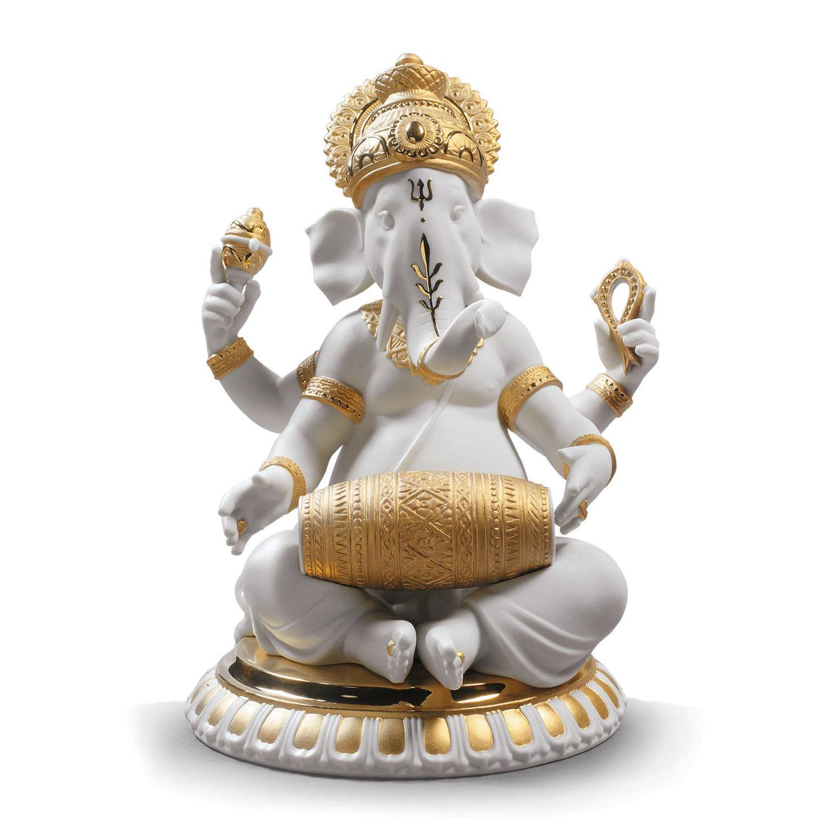 Lladró Figurina Ganesha con Mridangam Lustro Oro 23x18cm Porcellana