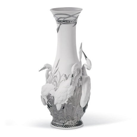 Lladró Vaso Aironi Cinerini Lustro Argento 35x17cm Porcellana