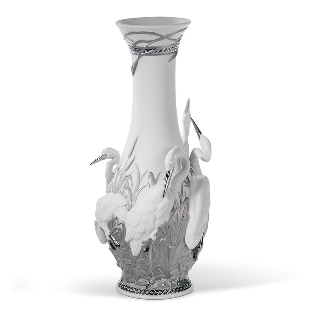 Lladró Vaso Aironi Cinerini Lustro Argento 35x17cm Porcellana