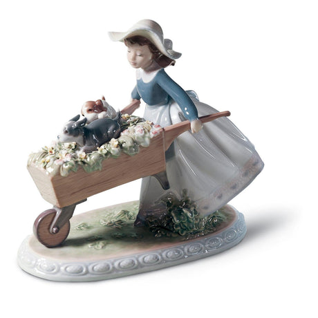 Lladró Figurina Bimba Carretta di Fiori 21x24cm Porcellana