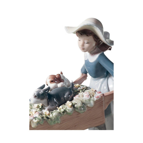 Lladró Figurina Bimba Carretta di Fiori 21x24cm Porcellana