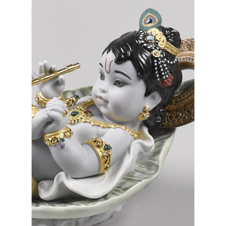 Lladró Figurina Krishna On Leaf 15x21cm Porcellana