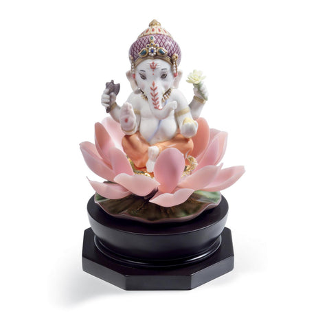 Lladró Figurina Ganesha con Loto 19x13cm Porcellana