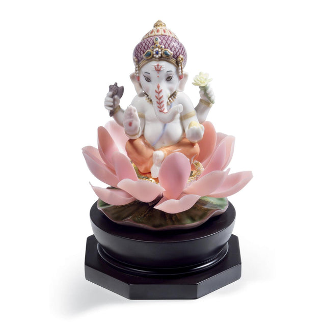 Lladró Figurina Ganesha con Loto 19x13cm Porcellana