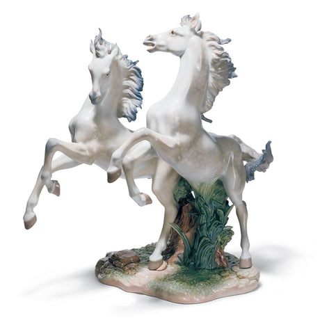 Lladró Scultura Cavalli Liberi Come Il Vento Edizione Limitata 53x47cm Porcellana