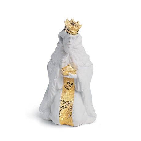 Lladró Figurina Natività Re Gaspare Lustro Oro 24x15cm Porcellana