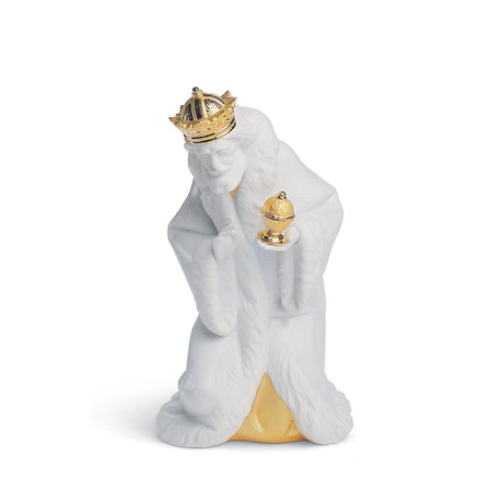 Lladró Figurina Natività Re Melchiorre Lustro Oro 24x16cm Porcellana