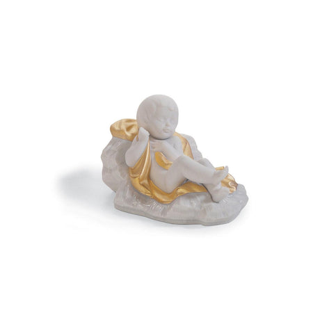 Lladró Figurina Natività Gesù Bambino Lustro Oro 6x9cm Porcellana