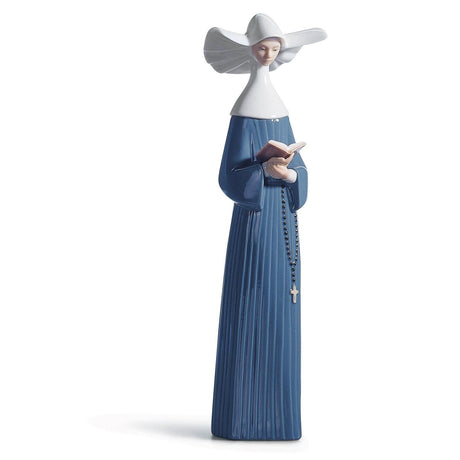 Lladró Figurina Suora Che Legge Azzurra 27x7cm Porcellana