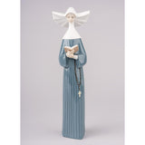 Lladró Figurina Suora Che Legge Azzurra 27x7cm Porcellana