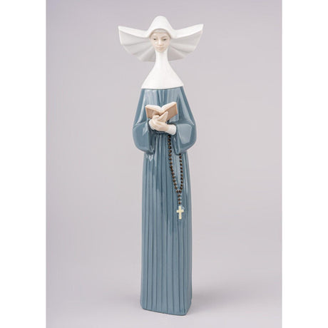 Lladró Figurina Suora Che Legge Azzurra 27x7cm Porcellana