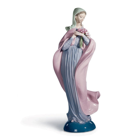 Lladró Figurina Vergine con Fiori 32x11cm Porcellana