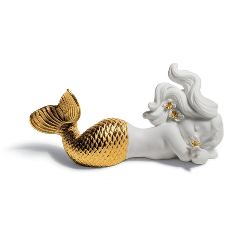Lladró Figurina Sirena Sognando Il Mare Lustro Oro 8x16cm Porcellana