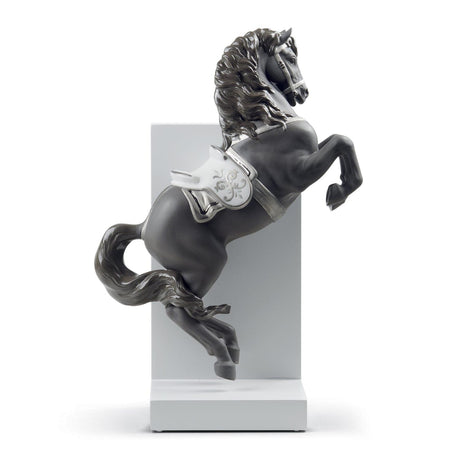 Lladró Figurina Cavallo in Courbette Lustro Argento 33x22cm Porcellana