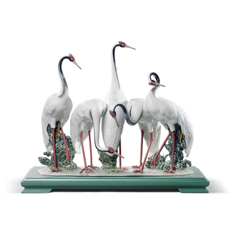 Lladró Scultura Gruppo di Gru Edizione Limitata 45x22cm Porcellana