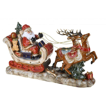 BIANCHI DINO Babbo Natale su Slitta Rosso 44,5cm Porcellana Decorazione Natale