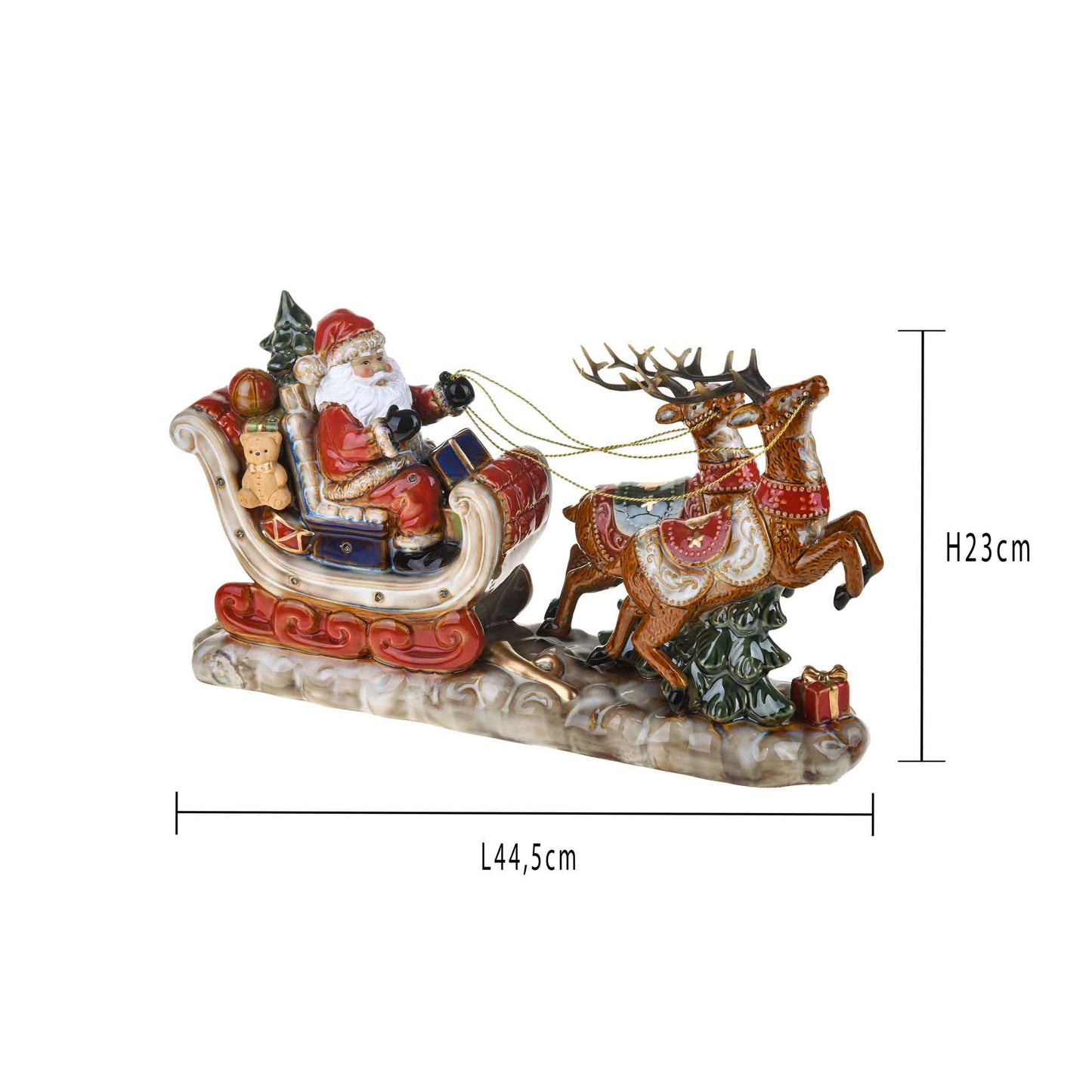 BIANCHI DINO Babbo Natale con Slitta Decorazione Natalizia 45cm Porcellana