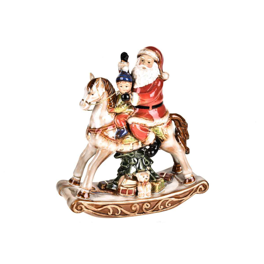 BIANCHI DINO Babbo Natale su Cavallo a Dondolo Decorazione Natalizia 25cm Porcellana