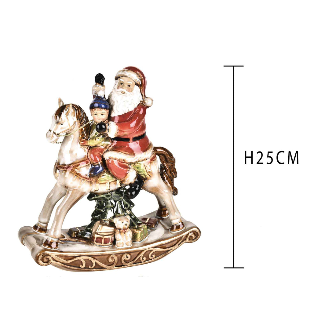 BIANCHI DINO Babbo Natale su Cavallo a Dondolo Decorazione Natalizia 25cm Porcellana
