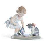 Lladró Figurina la Colazione Del Gatto 17x20cm Porcellana