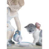 Lladró Figurina la Colazione Del Gatto 17x20cm Porcellana