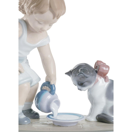 Lladró Figurina la Colazione Del Gatto 17x20cm Porcellana