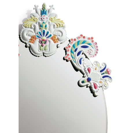Lladró Specchio da Parete Ovale Senza Cornice Multicolore Edizione Limitata 92x53cm Porcellana