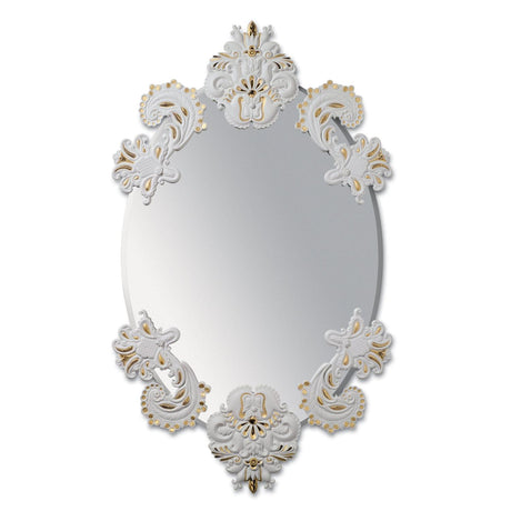 Lladró Specchio da Parete Ovale Senza Cornice Lustro Oro Edizione Limitata 92x53cm Porcellana