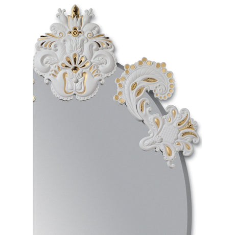 Lladró Specchio da Parete Ovale Senza Cornice Lustro Oro Edizione Limitata 92x53cm Porcellana