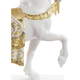 Lladró Scultura Cavallo Cortigiano Lustro Oro 42x40cm Porcellana