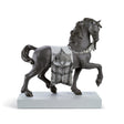 Lladró Scultura Cavallo Cortigiano Lustro Argento 42x40cm Porcellana