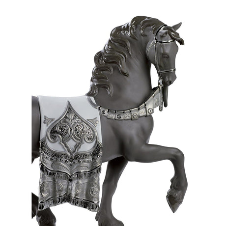 Lladró Scultura Cavallo Cortigiano Lustro Argento 42x40cm Porcellana