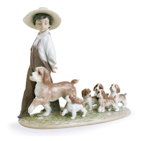 Lladró Figurina Bimbo con Cani I Miei Piccoli Esploratori 25x27cm Porcellana