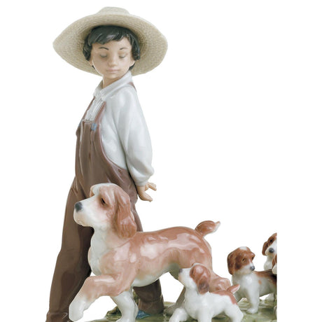 Lladró Figurina Bimbo con Cani I Miei Piccoli Esploratori 25x27cm Porcellana