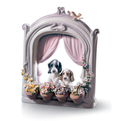 Lladró Figurina Cani Finestra Fiorita 21x18cm Porcellana