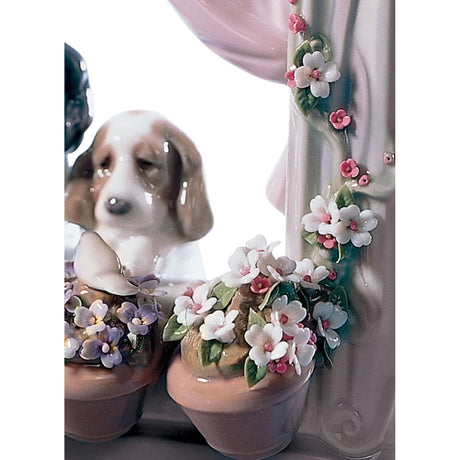 Lladró Figurina Cani Finestra Fiorita 21x18cm Porcellana