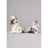 Lladró Figurina Cane con Farfalla 11x11cm Porcellana