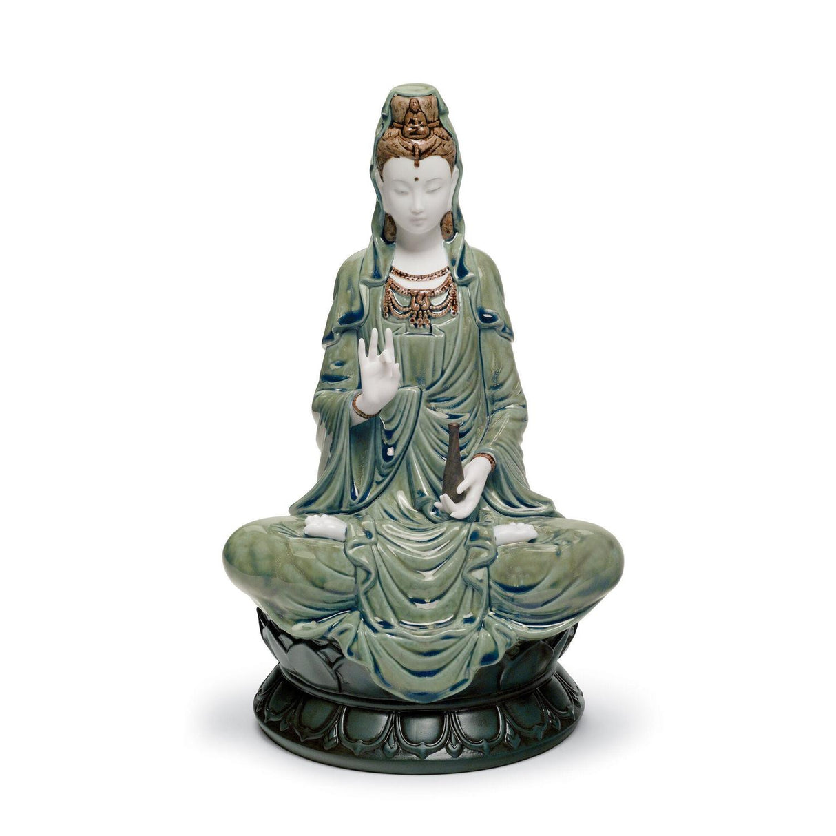 Lladró Figurina Kwan Yin Verde 33x18cm Porcellana