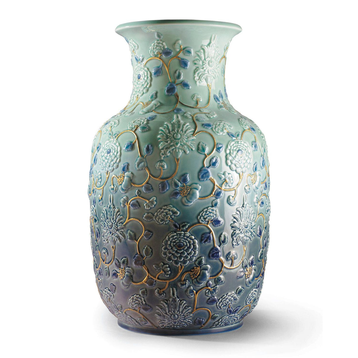 Lladró Vaso Peonie Lustro Oro 42x24cm Porcellana