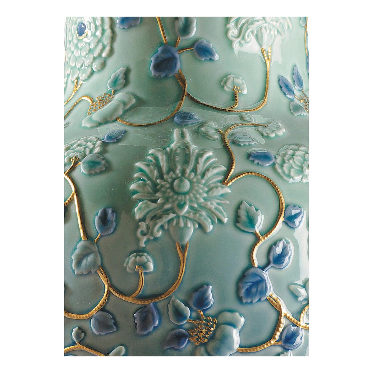 Lladró Vaso Peonie Lustro Oro 42x24cm Porcellana