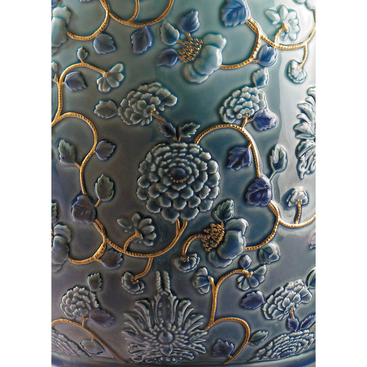 Lladró Vaso Peonie Lustro Oro 42x24cm Porcellana