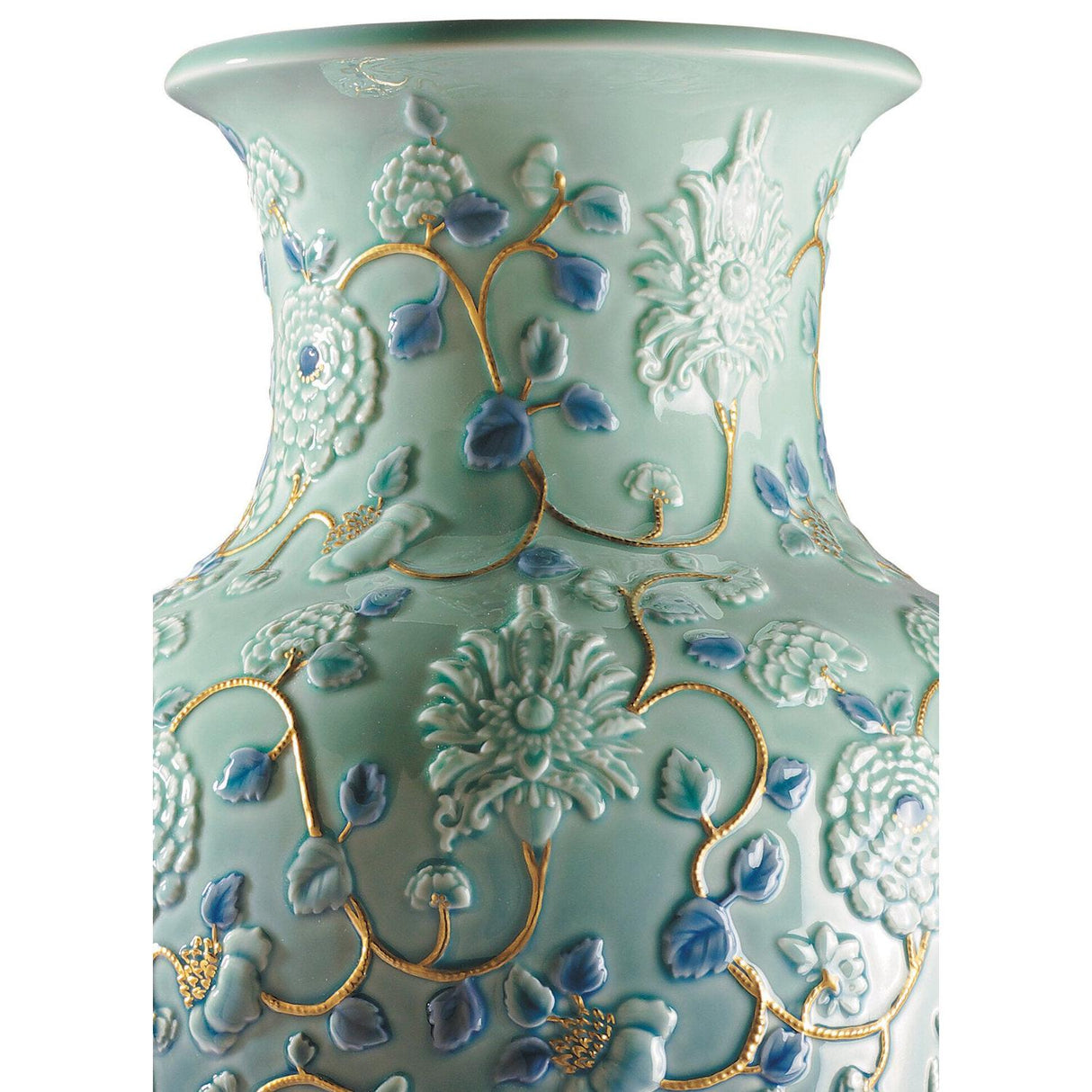 LLADRO' Vaso Peonie Lustro Oro 42x24cm Porcellana