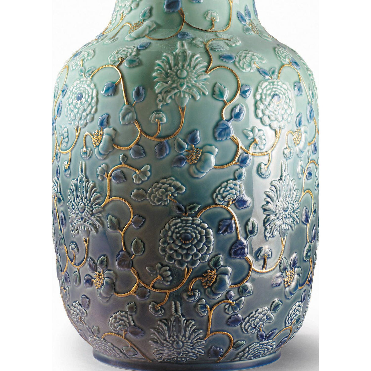 Lladró Vaso Peonie Lustro Oro 42x24cm Porcellana